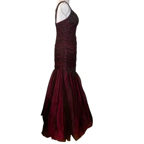 Y2K Alyce Prom Pink Brown Beaded Mermaid Prom Dress Maxi Gown Fairy Size 6